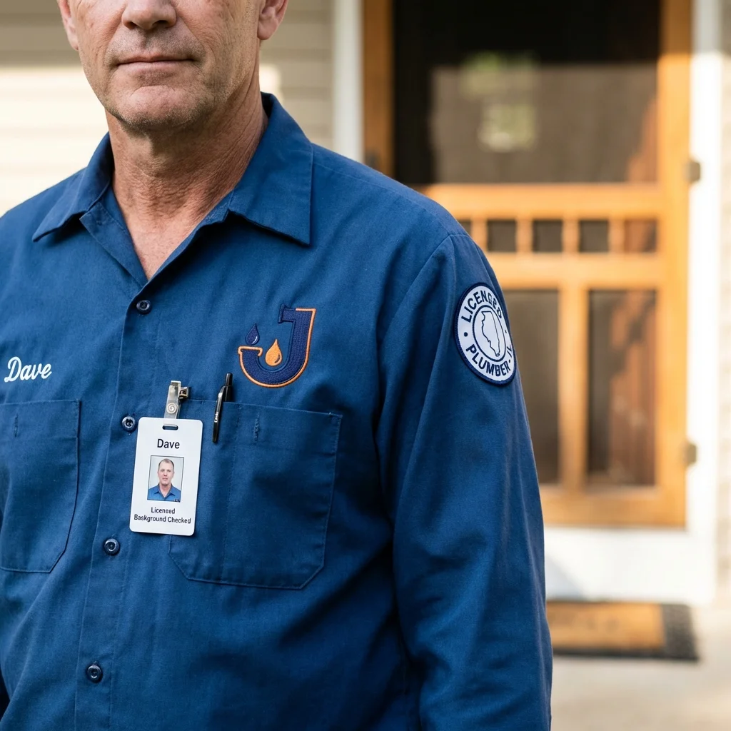 Licensed plumber showing ID badge in Hudson, WI