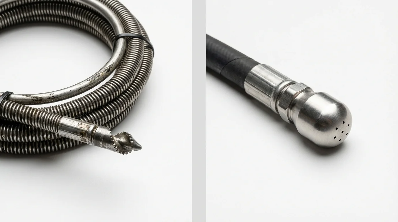 Drain snake cable and hydro jetting nozzle used for drain cleaning in Hudson, WI