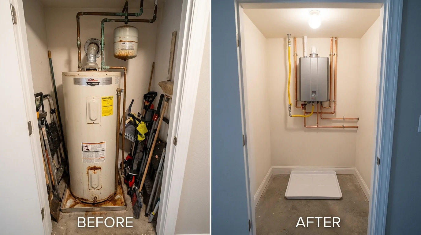 Tank water heater versus wall-mounted tankless unit comparison for Hudson, WI homeowners
